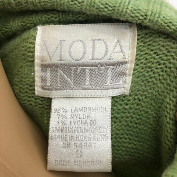Moda SMALL VINTAGE 90's Green Lambswool Blend Full Zip Knit Cardigan Sweater - Picture 5 of 5